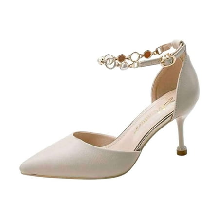 Zshosam Closed Toe Heels Stiletto High Heels Dress Shoes for Women Wedding Prom Trendy Strappy Pointed Toe Ankle Strap Heels Pumps(White 37)
