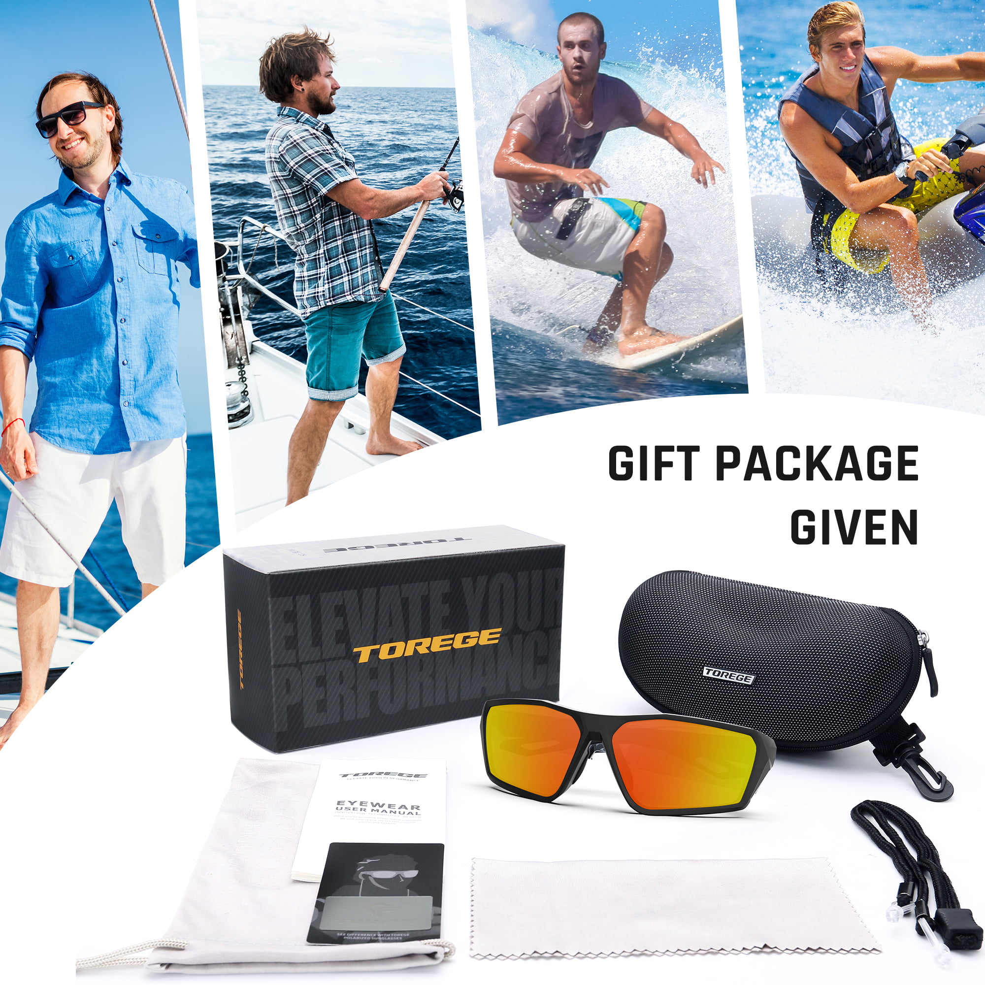 TOREGE Sports Polarized Unisex Sunglasses for fishing cycling running  golfing Sunglasses Durable Lens 