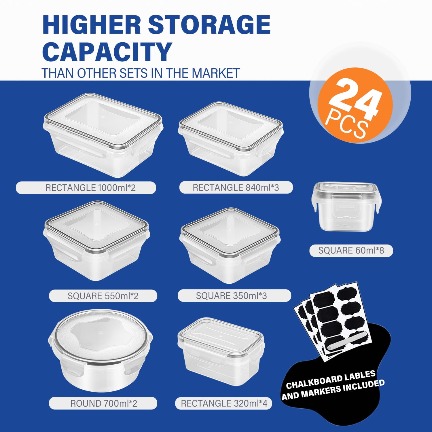 Stelive 24 Pack Food Storage Container Set, Leak Proof Lunch Boxes, Microwave, Dishwasher & Freezer Safe, BPA-Free Clear Plastic Storage Containers for Home & Kitchen Organization with Labels & Pen