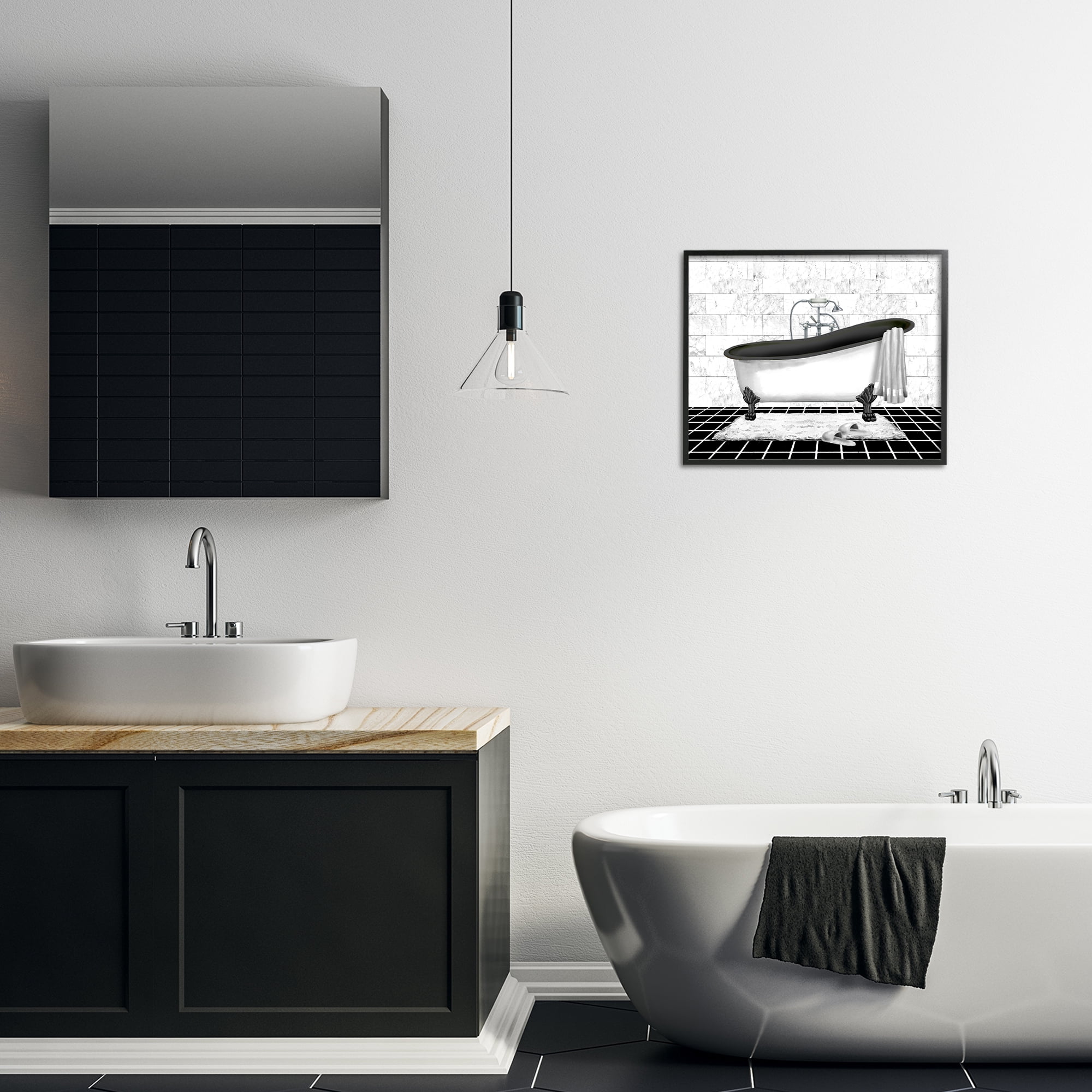 Stupell Industries Marble Pattern Bath Typography Painting Black Framed Art Print Wall Art, 20 x 16