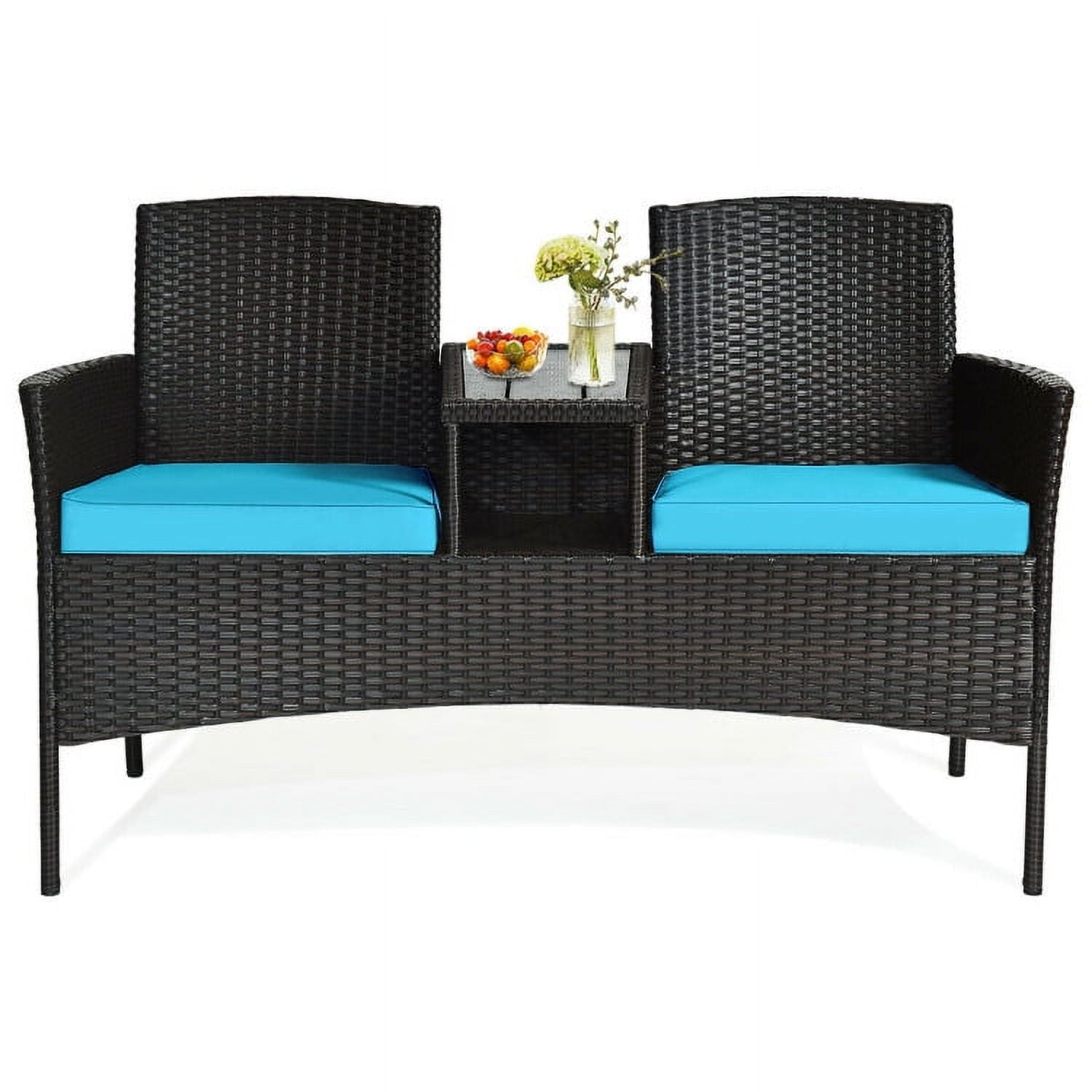 Aimee Lii Modern Patio Conversation Set with Built-in Coffee Table and Cushions, Balcony Chair, A-Turquoise