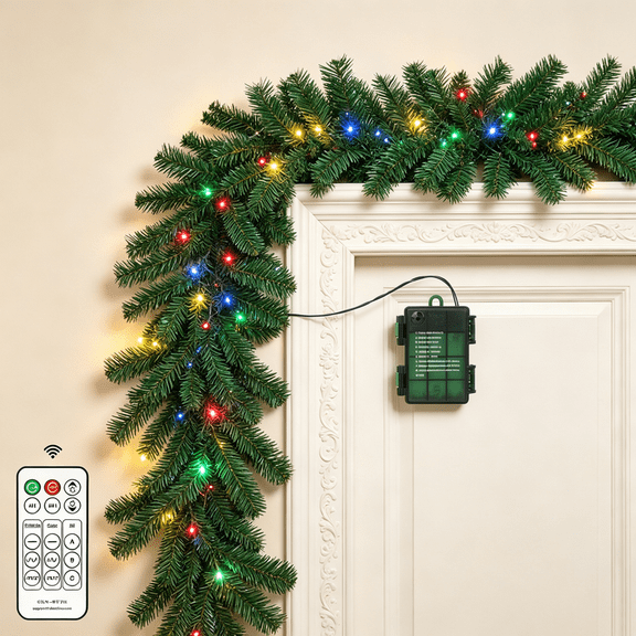 iHomeGarden 10ft Pre-Lit Christmas Garland with Remote for Christmas Decorations Indoor Outdoor, Battery Operated for Mantel Stair Banister Doorframe