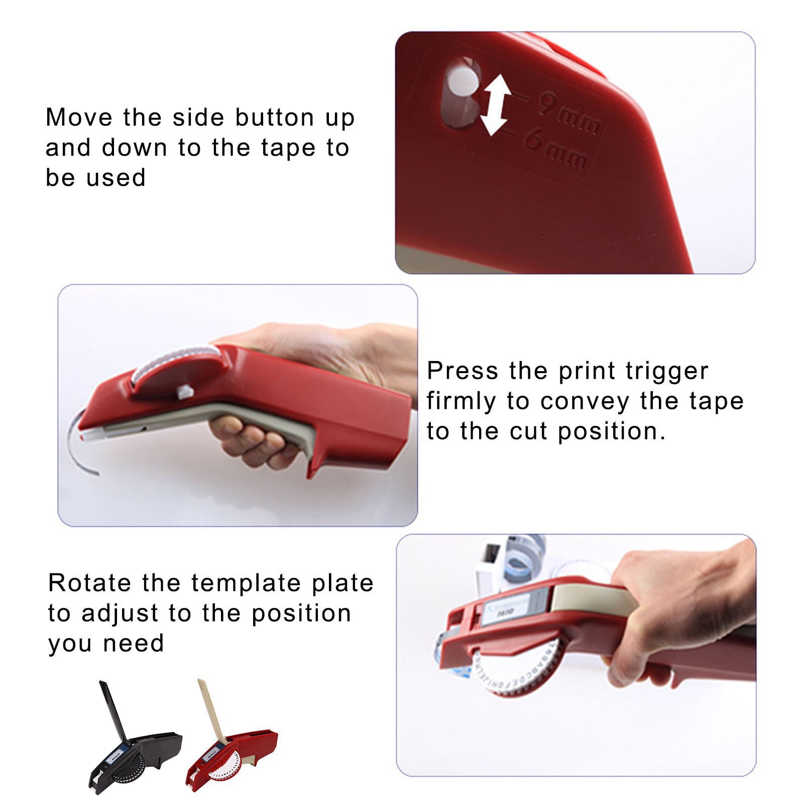 Embossing Label Maker Clear Number Letter One Hand Operation Durable ABS Label Making Embosser for Label DIY Red