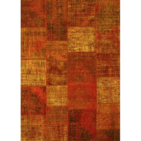 Ahgly Company Indoor Rectangle Patchwork Yellow Transitional Area Rugs, 8' x 10'