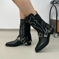 thumbnail image 3 of Cowboy Boots for Women Punk Studded Wide Mid Calf Motorcycle Riding Boots Gothic Western Cowgirl Booties, 3 of 7