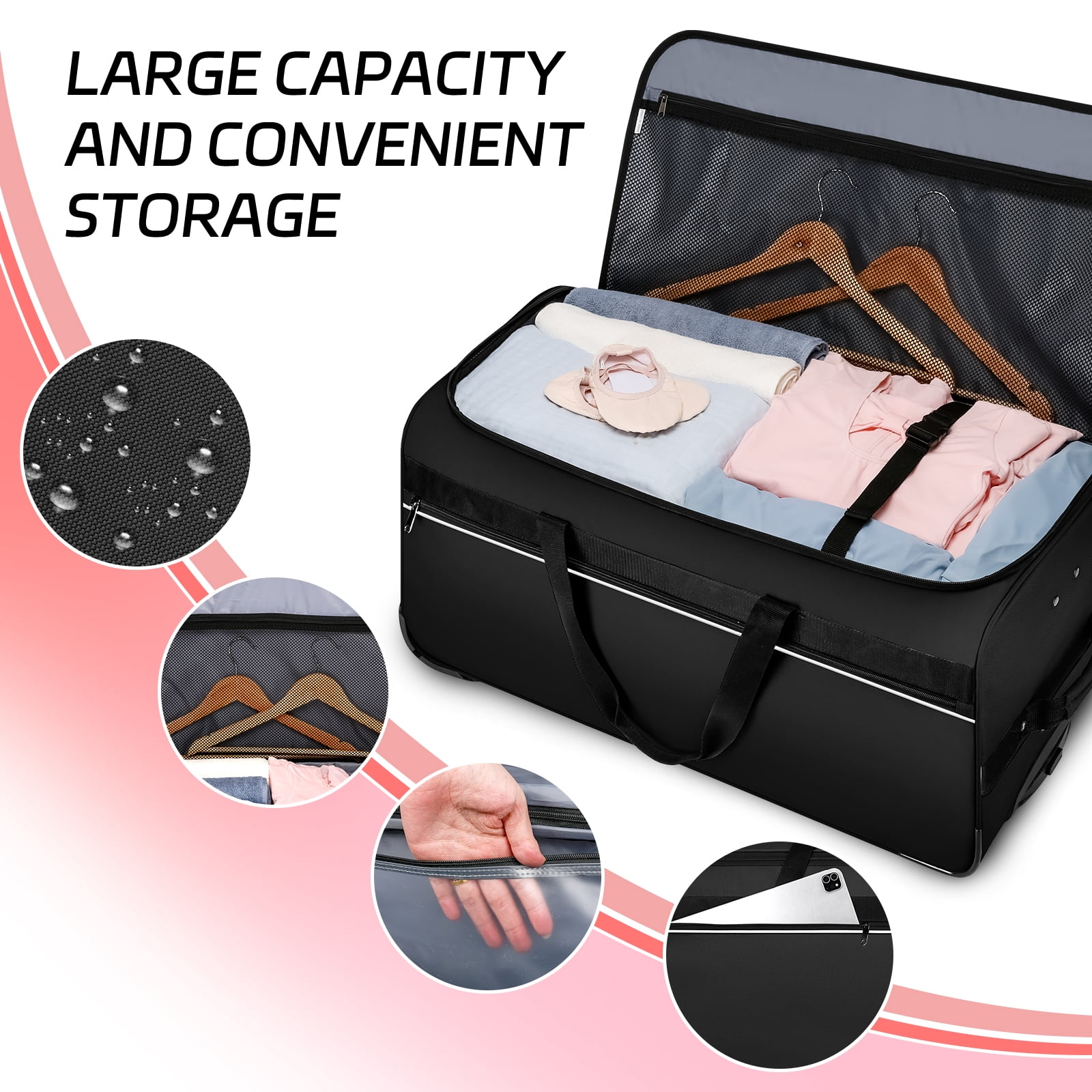 Dance Bag with Garment Rack, 28" Rolling Dance Competition Bag for Shows,Travel and Performances