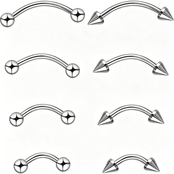 DESIGNICE 8Pcs 16G Vertical Labret Lip Jewelry Surgical Steel Curved Barbell Jewelry|Internally Threaded Eyebrow Piercing Jewelry Tiny Eyebrow Rings Rook Piercing Jewelry for Women Men