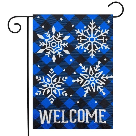 Briarwood Lane Checkered Snowflakes Burlap Winter Garden Flag