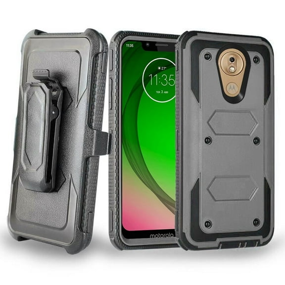GSA Hexagon 3-in-1 Holster Case for Motorola Moto G7 Play, XT1952 Gray/Black