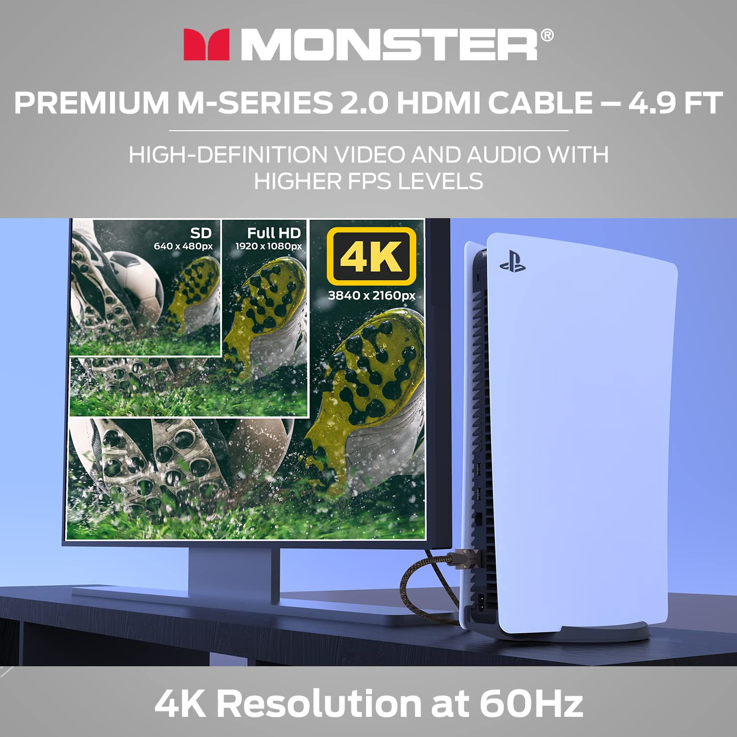 Monster M-Series 4K Ultra HD HDMI Cable 2.0, 60Hz, 25Gbps, 4.9ft, Duraflex Jacket, Triple Shielding