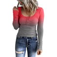 thumbnail image 2 of Women's Slim Long Sleeve Hole Striped V-neck Buttoned T-Shirt Top Blouse Women Loose Tops Summer Big Shirt, 2 of 4