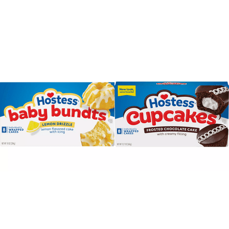 Hostess Lemon Drizzle Baby Bundts Mini Cakes 8 ct&Hostess Frosted Chocolate Cupcakes 8 ct