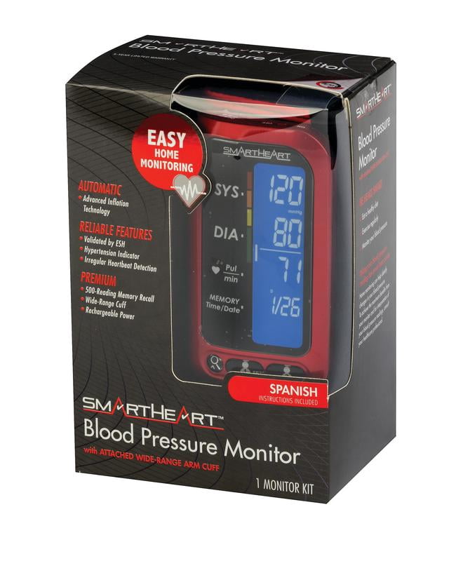 SmartHeart Blood Pressure Monitor | Attached Upper Arm Cuff | Advanced Inflation| 500-Reading Memory