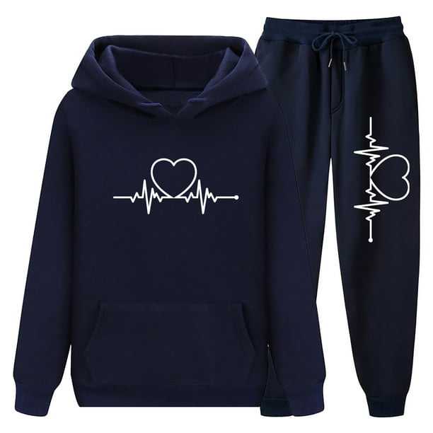 Gibobby Conjuntos de sudadera con bloques Patrones de fútbol Mujeres Casual Manga Larga Sudadera con Capucha Sudadera Chándal Jogger Pantalones de Chándal Uni(Marina,CH)