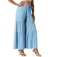 thumbnail image 4 of INSPIRE CHIC Women's Boho Pants Elastic High Waist Ruffled Flare Palazzo Chic Wide Leg Pants M Light Blue, 4 of 6