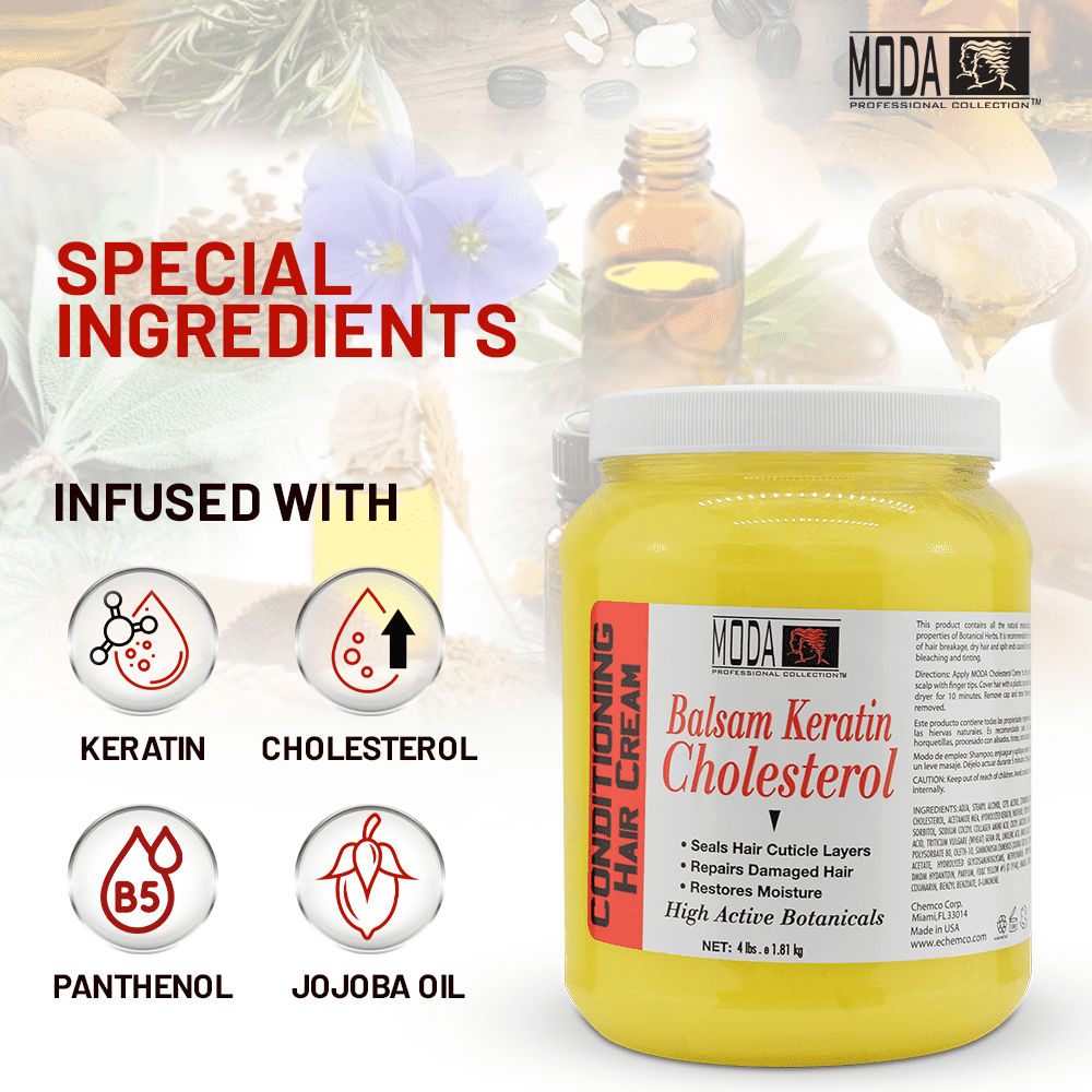 MODA - Cholesterol Deep Conditioning Hair Cream with Keratin, Panthenol, Collagen Amino Acids, Jojoba Oil, and Vitamin E – 64 Oz