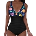 thumbnail image 2 of PWPSG Colorful Floral Print Colorblock V Neck One-Piece Swimsuit Tummy Control Slimming Bathing Suit for Beach Multicolor S, 2 of 6