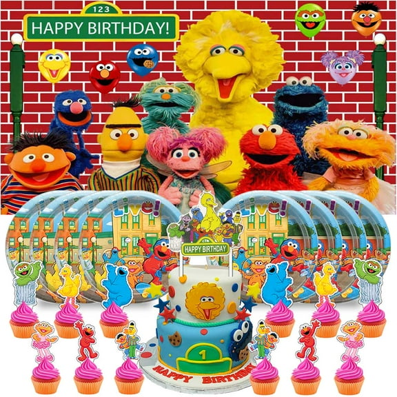 Sesame Street Birthday Supplies Plates Decorations Decor Backdrop Banner Cake Topper Fans