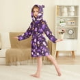 thumbnail image 2 of FORMRS Niños Bathrobe Unisex Hooded Robe Soft Plush Pajamas Sleepwear, Size 7-9T, Purple Cartoon Ghost Pattern, 2 of 7