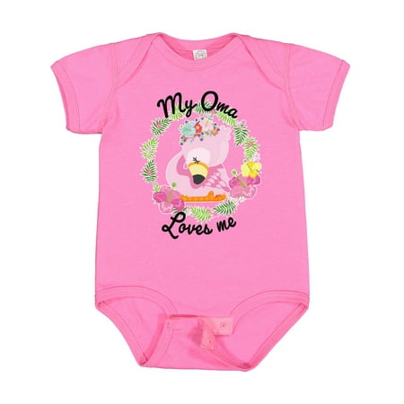 

Inktastic Baby Flamingo My Oma Loves Me with Flower Wreath Gift Baby Boy or Baby Girl Bodysuit