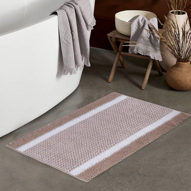 TIMIFIS Bathroom Rugs Extra Thick Microfiber Striped Door Mat Non Slip Bathroom Kitchen Entry Rug Water Absorbent Floor Mat for Bathroom Kitchen Doorway Foot Mat Bath Mat