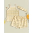 thumbnail image 5 of FEORJGP Infant Girls Summer Clothes Newborn Baby 3 Piece Outfits Toddlers Sleeveless Camisole Fashion Plaid Print Vest Tank Tops Elastic Shorts Cute Headband Set Toddlers Loose Casual Daily Outfits, 5 of 9