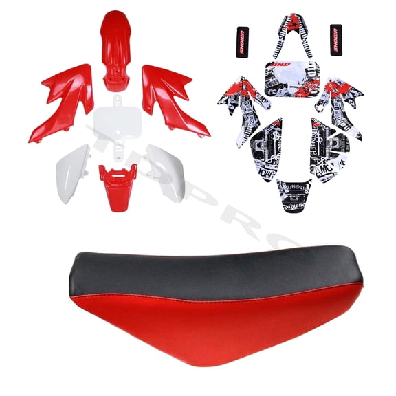 CRF50 Plastic Kit Red White XR50 Plastic Fender Kit,Graphics, Seat,compatible with XR 50 CRF 50 SDG Coolster SSR 107 110 125 Pit Dirt Bike