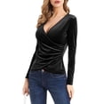 thumbnail image 4 of T Shirts for Women Casual Tops Deep V Neck Long Sleeve Velvet Unique Cross Wrap Slim Fit Tee Shirt Top, 4 of 8