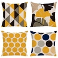 thumbnail image 1 of Juego de 4 fundas de cojín decorativas amarillas de lino de 18 x 18 pulgadas, fundas de almohada geométricas, fundas de almohada cuadradas, 1 of 5