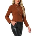 thumbnail image 4 of INSPIRE CHIC Women's Vintage Steampunk Stand Collar Button Decor Zip Up Blazer Jacket XL Deep Caramel, 4 of 5