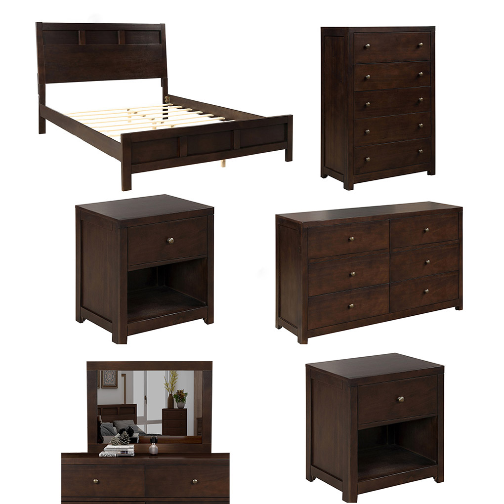 6 Pieces Classic Bedroom Set Home Bedroom Full Size Bed Nightstand