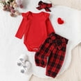 thumbnail image 2 of Toddler Girl Size 8 Summer Clothes Toddler Baby Set Baby Girl Bulk Items Mom Child Matching Sweaters Blanket with Headband Girls Long Sleeve Ruffle Romper Solid Ribbed Bodysuit With P Red 18-24 Months, 2 of 7