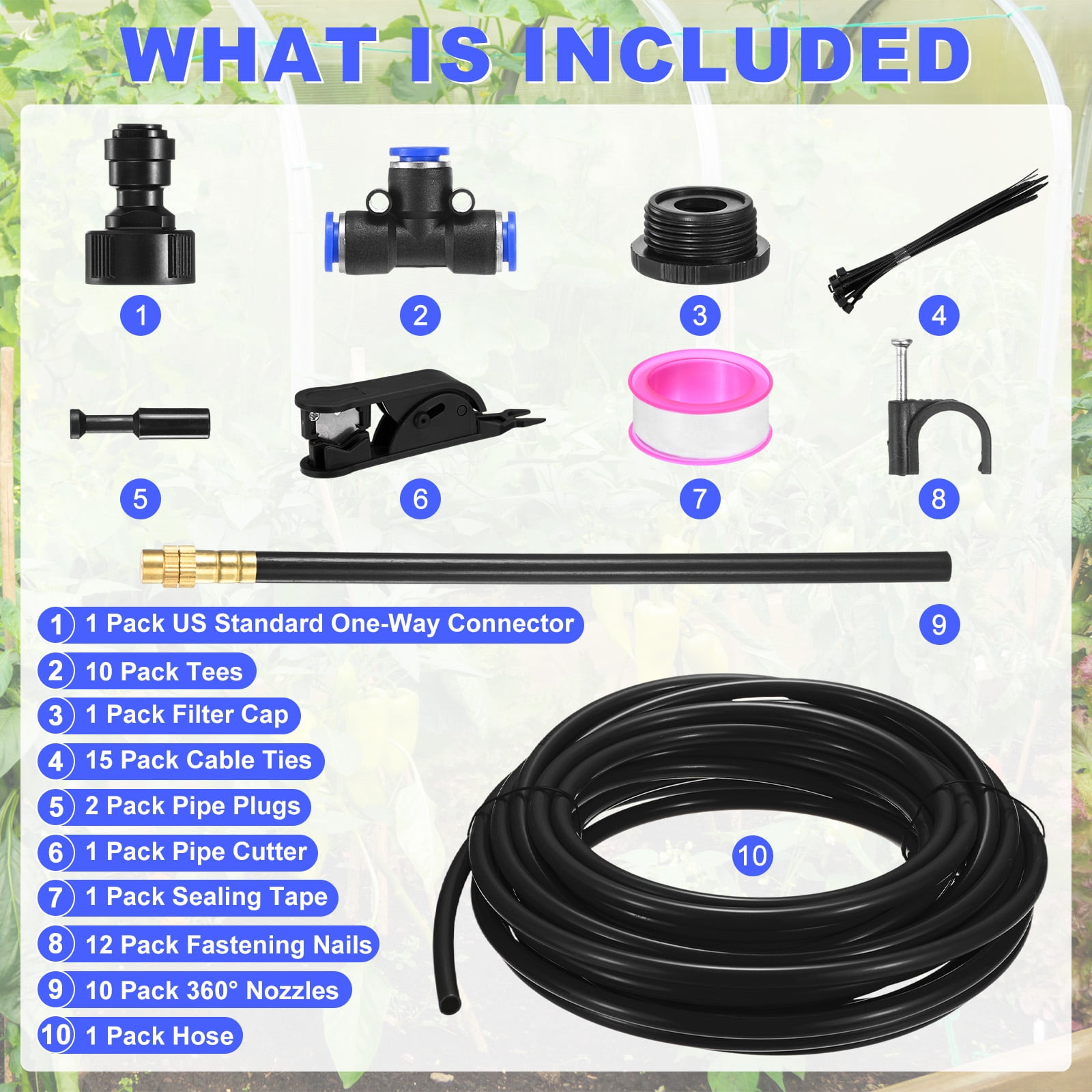 Uxcell 1-Set Drip Irrigation System, 30Ft 5/16" Hoses Garden Watering Misting System with 10pcs 360° Adjustable Copper Nozzles