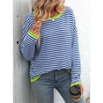 thumbnail image 5 of Womens Sweaters Long Sleeve Crew Neck Color Block Striped Casual Knitted Pullover Tops Blue S, 5 of 8