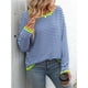 thumbnail image 5 of Suéteres de Mujer de Larga, Cuello Redondo, Rayas de Colores, Suéteres Casuales de Punto Azul S, 5 of 8
