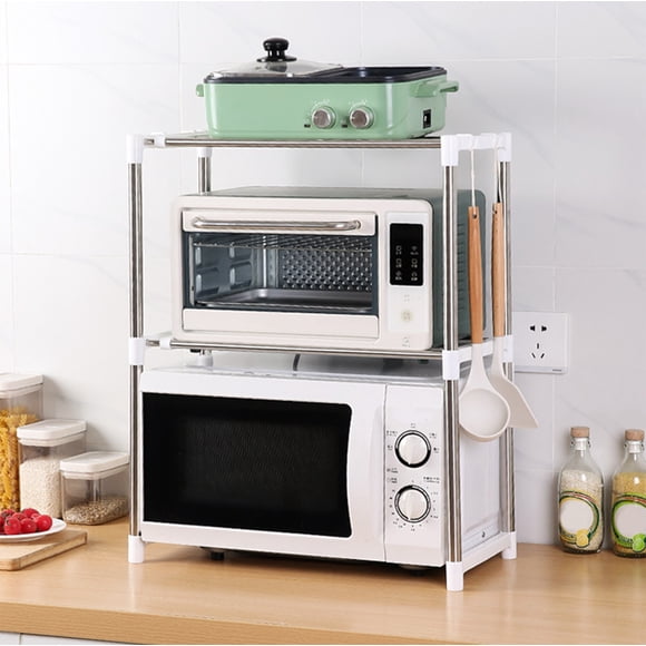 Leutsin Back to School Supplies Sale!Microwave Shelf,Microwave Oven Rack,Microwave Rack with Hooks,Kitchen Counter Shelf Microwave Stand,Carbon Steel Over Microwave Shelf Countertop with 2 Hooks