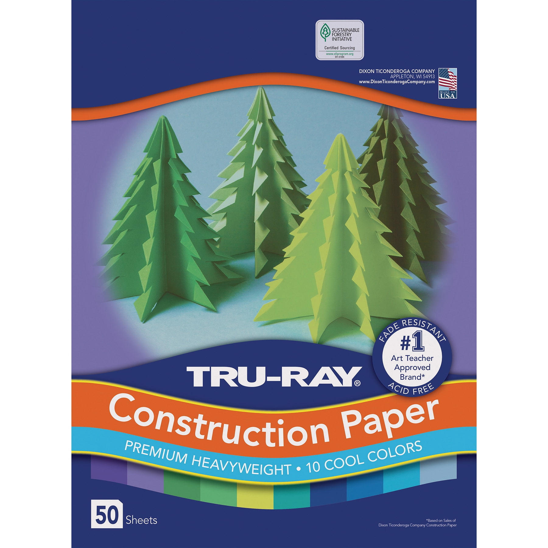 Tru-Ray Construction Paper, Heavyweight, Cool Assorted, 12" x 18", 50 Sheets Per Pack, 3 Packs
