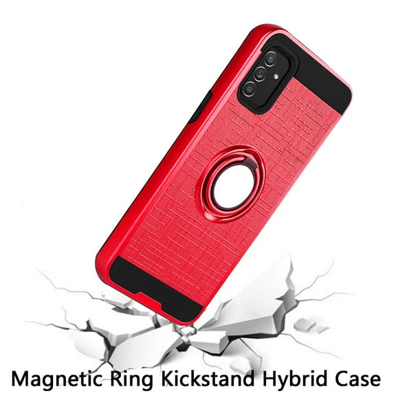 For Samsung Galaxy A13 5G Hybrid Ring Stand Brushed with Rotating Ring Magnetic Bracket Dual Layer TPU Shockproof Texture Rugged Cover ,Xpm Phone Case [Red]