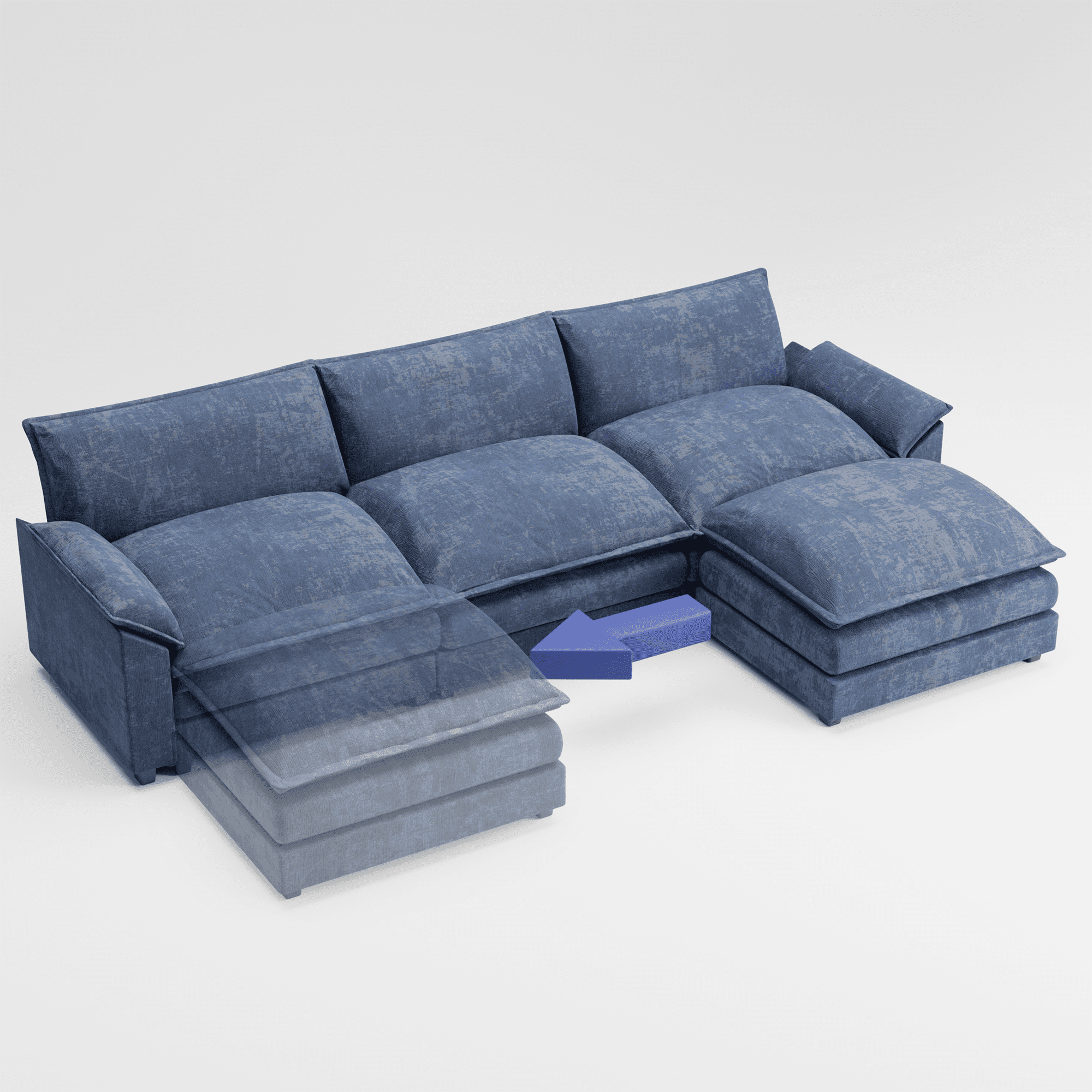 Homall Sectional Sofa 3-seat L-shaped Sofa with reversible toffee chair Movable Footrest Sofa,Blue