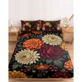 thumbnail image 2 of King Size Fitted Sheet Set - Boho Floral 3 Piece Bedding Sets 16" Deep Pocket Fitted Sheet with 2 Pillowcases, Vintage Blossom Dahlias Rose Rustic Plants Brushed Microfiber Hotel Luxury Bed Sheets, 2 of 9