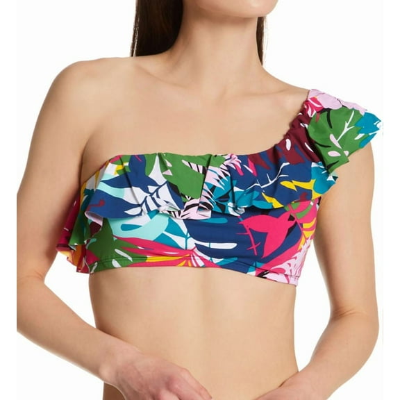 Women's Bleu Rod Beattie BN22108 On A Brighter Note Ruffle One Shoulder Swim Top (Multi 6)