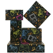 Gaming Birthday Wrapping PresNok Paper for Kids Boys Girls Men, 4 Sheets Video Game Design Gift Wrap, Neon Lights Gamer Wrapping Paper Folded Flat 20 x 28 Inches per Sheet for Birthday Game Party