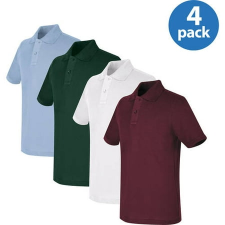 REAL SCHOOL Unisex Short Sleeve Pique Polo Shirt School Uniform Approved 4-Pack Value Bundle