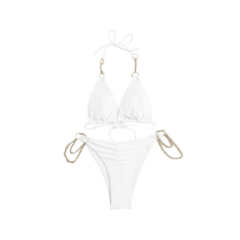 Eyicmarn Women Two Piece Swimsuit Floral Print Halterneck V-neck Bra Briefs  Swimwear Split Bikinis 