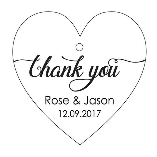 100 PCS Personalized Wedding Favor Gift Tags Thank You Custom Made Heart Shape Hang Tags