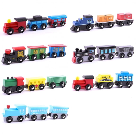 BESTSKY 3Pcs/Set Magnetic Wooden Mini Train Carriage Model Educational Kids Toy Gift