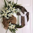 thumbnail image 3 of FFIY Easter Wreath,Front Door Wreath Decoration,with Cross Burlap Bow Rustic Grapevine Wreath Spring Decorating Bee Wreath, 3 of 8