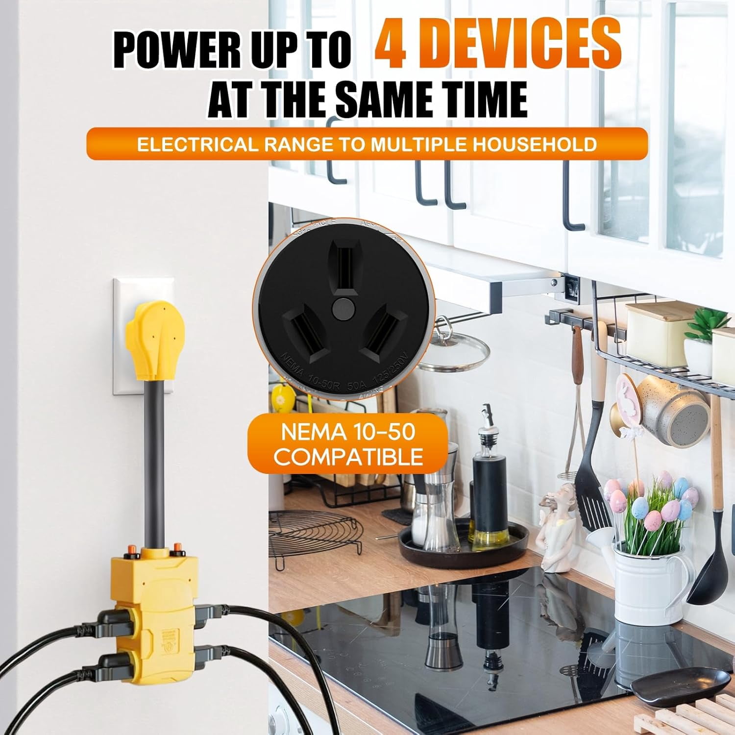 BALoFI 1.5FT 220 Adapter: NEMA 10-50P to 4x 5-20R/15R with 20 Amp Circuit Breaker - Perfect for 220/250V Electric Stove/Range/Oven! Power Convert Cable