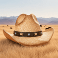 thumbnail image 2 of Comhats Western Style Round Cowboy Straw Hat, Khaki, X-Large, 2 of 4
