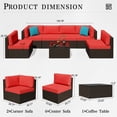 thumbnail image 5 of Patio Furniture Set, Walsunny 7 Piece All Weather Outdoor Sectional Sofa, Wicker Patio Conversation Set with Cushions and Tempered Glass Table for Backyard Porch, Red, 5 of 7